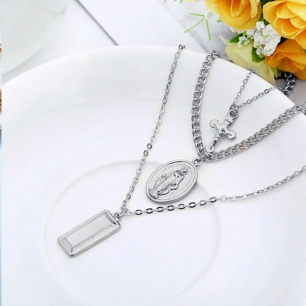 Модное популярное женское многослойное ожерелье из сплава до ключиц и Креста