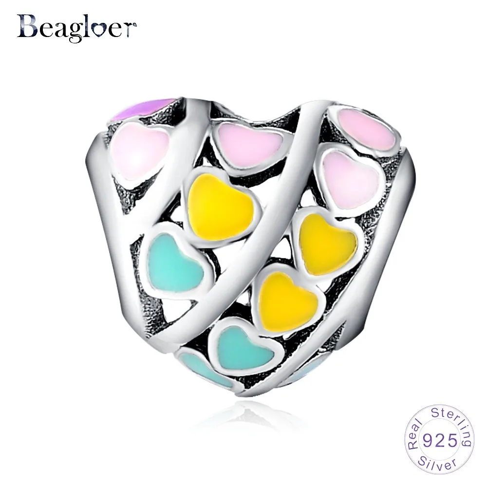 Beagloer модное очарование сердца с 100% Аутентичные 925 Серебряные бисерные Подвески