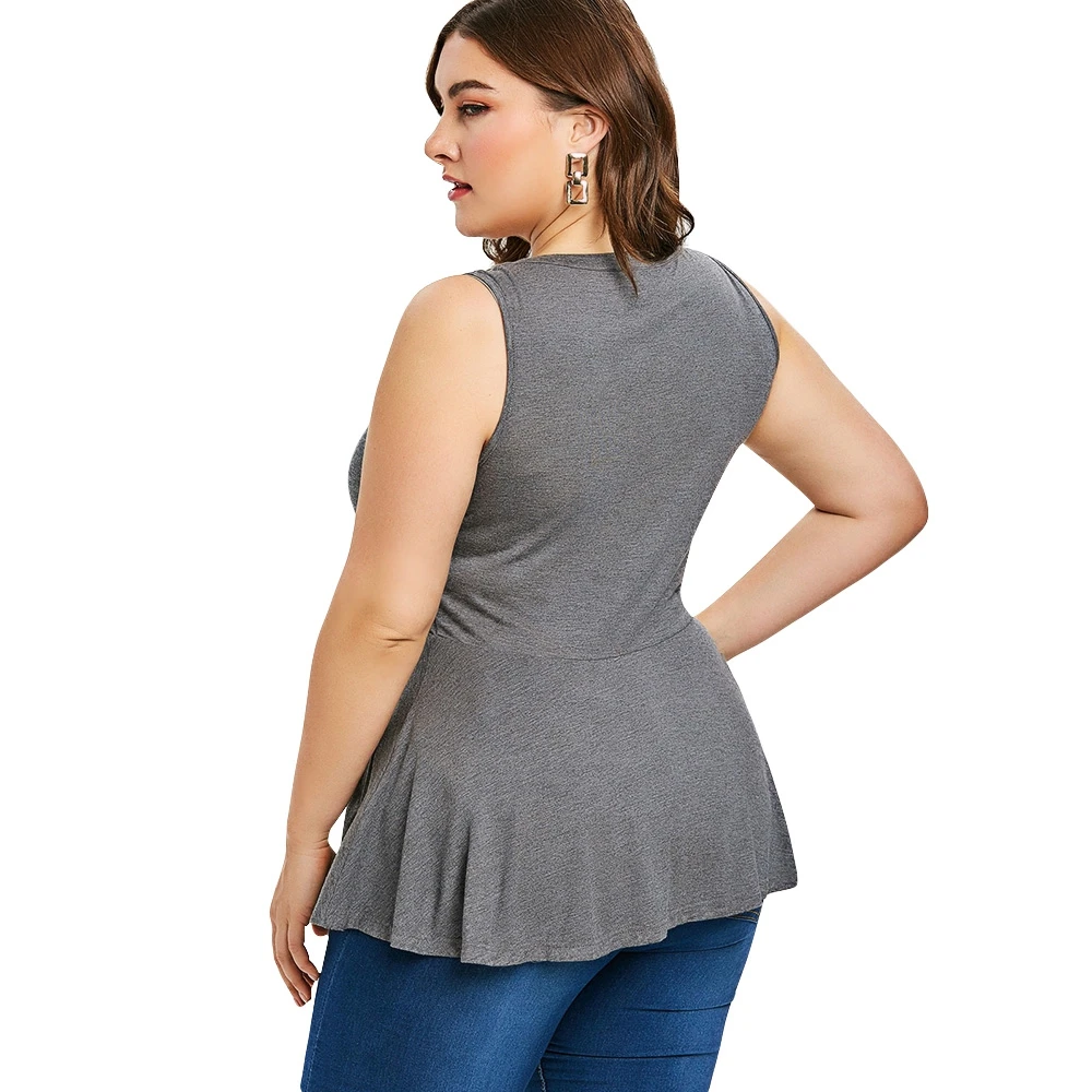 Plus Size Criss Cross Peplum Women Tank Top | Женская одежда