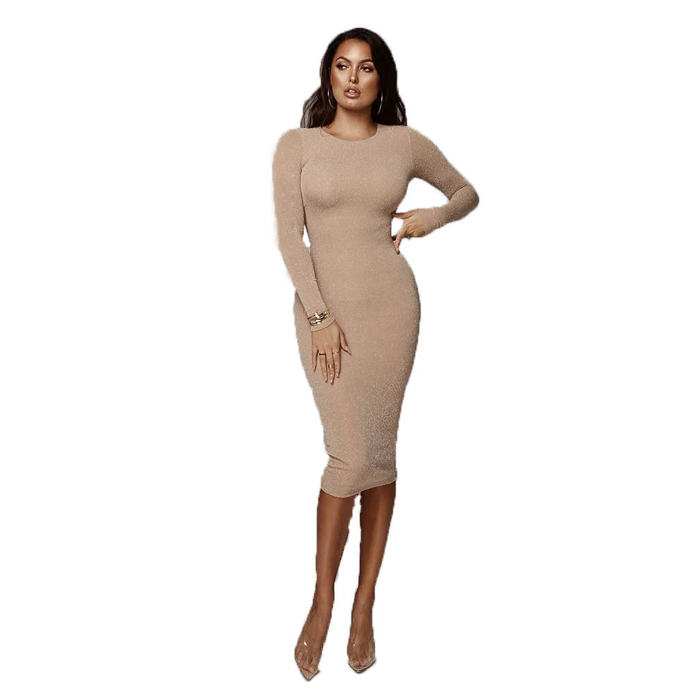 Леди Бандажное платье с длинным рукавом 2019 Новое поступление открытыми плечами