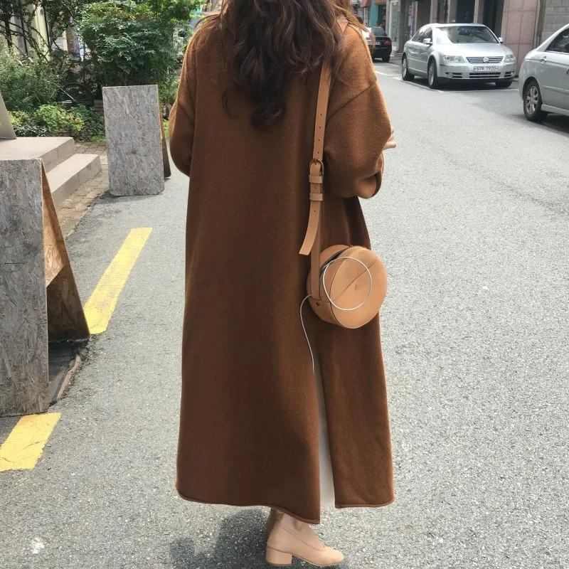 CHICEVER Autumn Winter Knitting Female Cardigan V Neck Long Sleeve High Waist Lace Up Hem Split Loose Sweater Korean Fashion New |