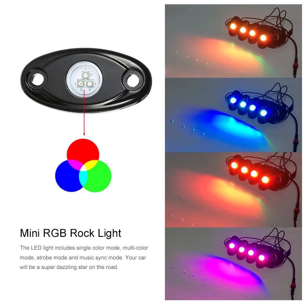 4 шт 12V RGB светодиодный фары рок Беспроводной управления Светодиодный музыкальная