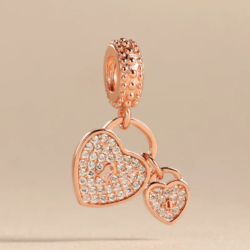 Younghao 925 sterling silver Rose Gold love locks Inlaid crystal Dangle Fits original Pandora Charm Bracelets DIY Jewelry | Украшения и