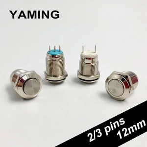 12mm Metal Push Button Switch Self-locking Latching/Momentary Reset Waterproof High/Flat Round 2/3 pins Nickel plated brass
