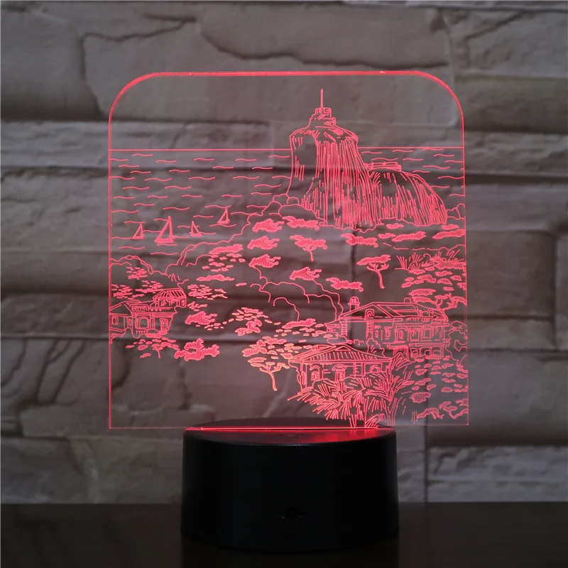 3D Светодиодная настольная лампа для вечерние с USB светильник озера парусника