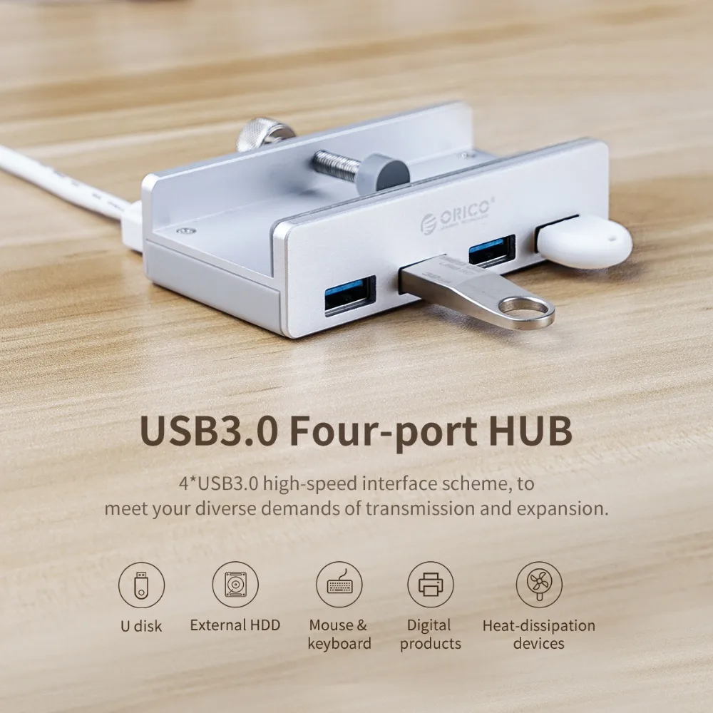 ORICO 4 порта s USB сплиттер USB3.0 концентратор с портом питания клип Тип алюминиевый 5