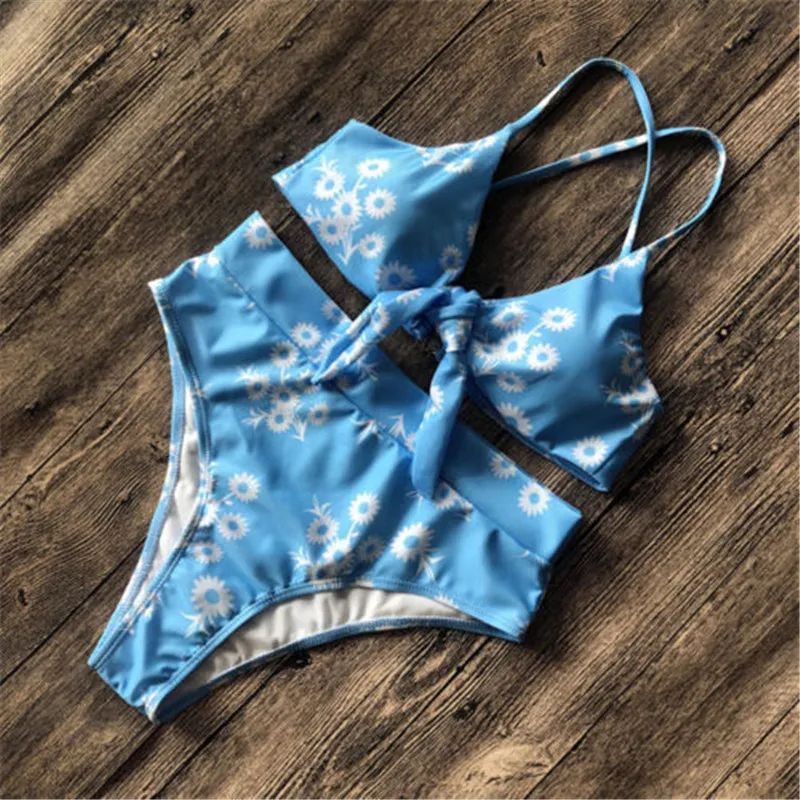 

Women Summer Swimwear Blue Floral Printed Bikini Push-up Padded Bathing Suit Brazilian Two Pieces Swimsuit Maillot De Bain Femme