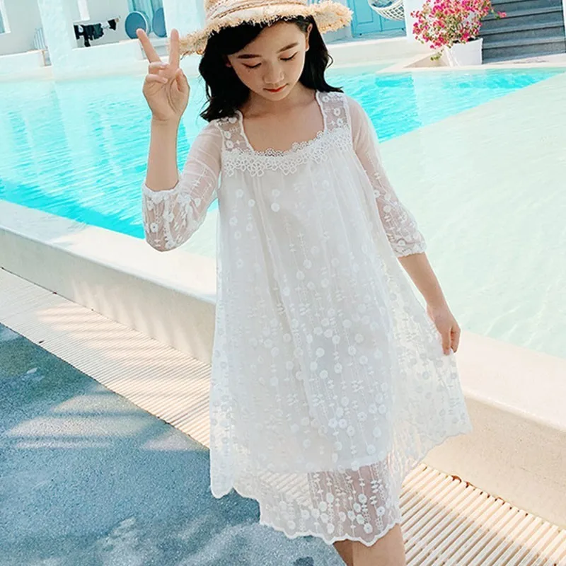 Lace Embroidery Baby Party Formal Dress White Wedding Teen Girls Girl Summer Dresses 12 Year 14 10 8 6 4 Spring 2019 Cute | Детская