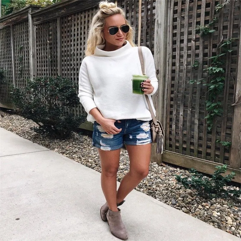Fashion Casual Loose Solid Women Knit Blouse Turtleneck Jumper Pullover Long Sleeve Autumn Winter Warm Sweater Clothes | Женская одежда