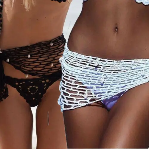 

Women Crochet Fishnet Bikini Cover Ups With Shell Beach Scarf Mesh Swimwear