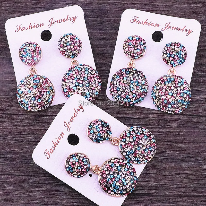 

4Pairs Fashion Paved Colorful Crystal Rhinestone Round Charm Dangle Earrings