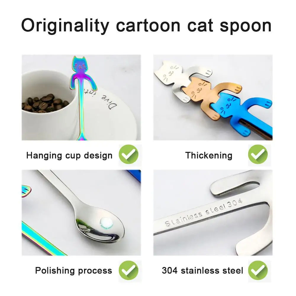 6 шт. маленькая мини ложка из нержавеющей стали с котом Китти кофейная