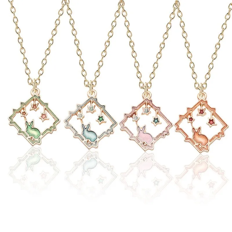 

Diy Cartoon Starry Sky Rabbit Charm Pendant Necklace Enamel Frame Star Bunny Pendants Necklaces Lovely Animal Jewelry Colar