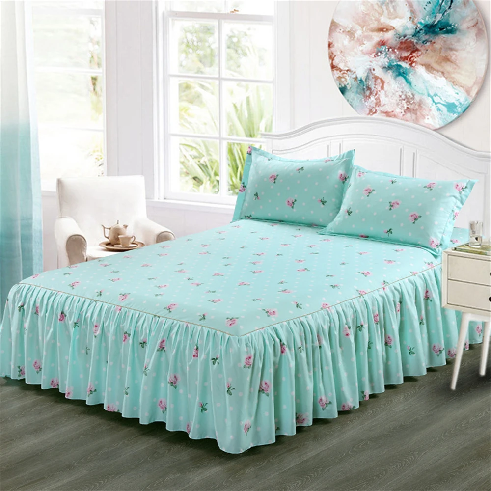 

Classic Single Layer Skirt Bedding Sets Non-slip Sheet Cover Bed Sheet Room Decoration Flower Printing Bedspread Pillowcase30