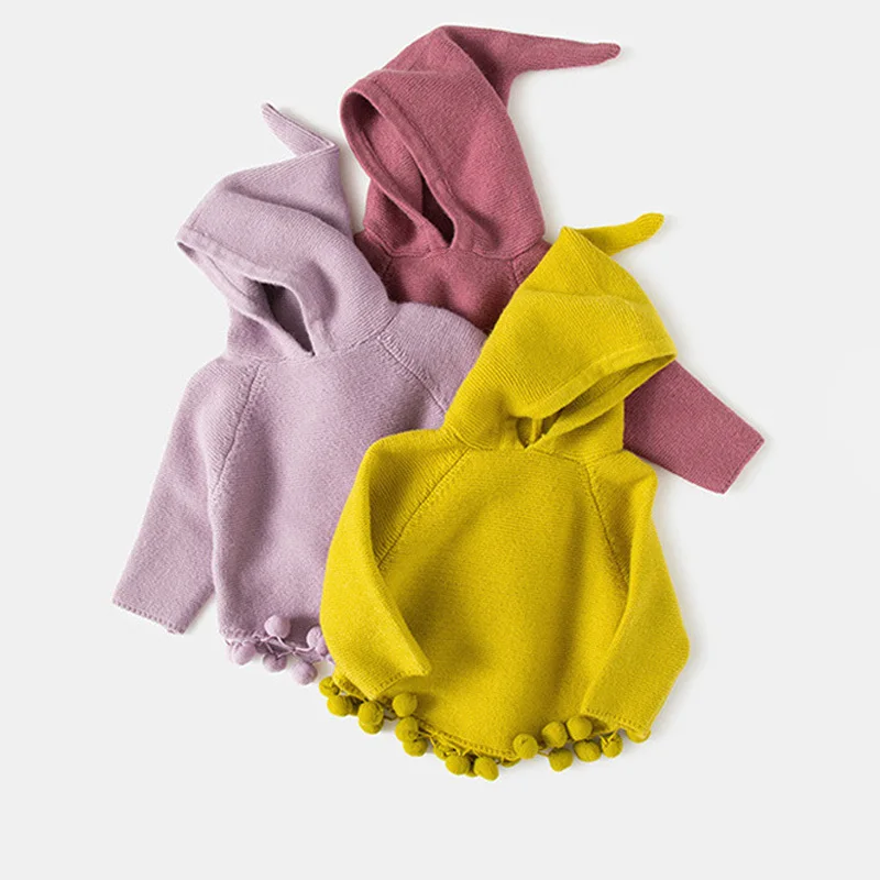 Autumn Winter Warm Soft Children's Sweaters Pullover 2018 Hooded Toddler Girls Knitted Sweater Casual Baby Little | Детская одежда