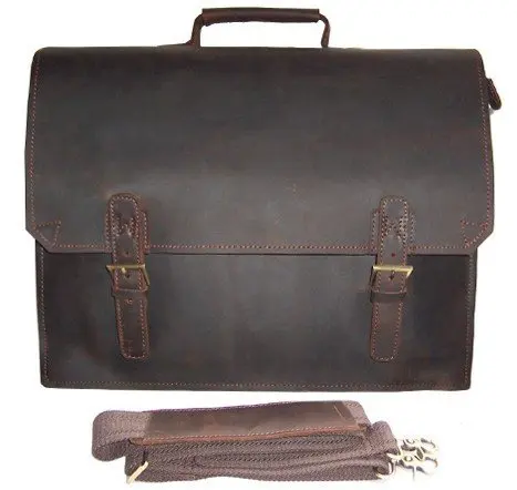 Vintage Crazy horse Leather Briefcase Men business bag Men Leather laptop Briefcase Tote Handbag shoulder bag 14