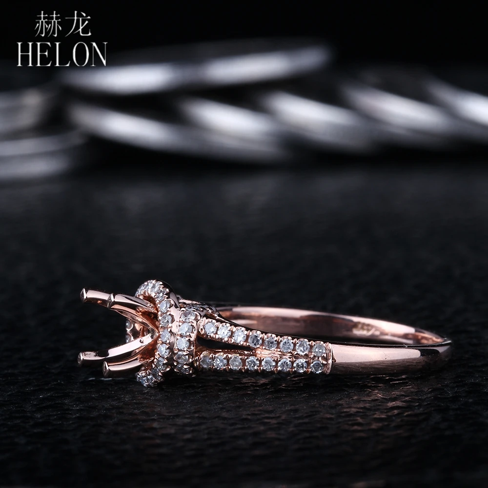 

HELON Solid 14K Rose Gold 0.35ct Genuine Natural Diamond 5.5-6.5mm Round Cut Semi Mount Engagement Ring Elegant Trendy Jewelry