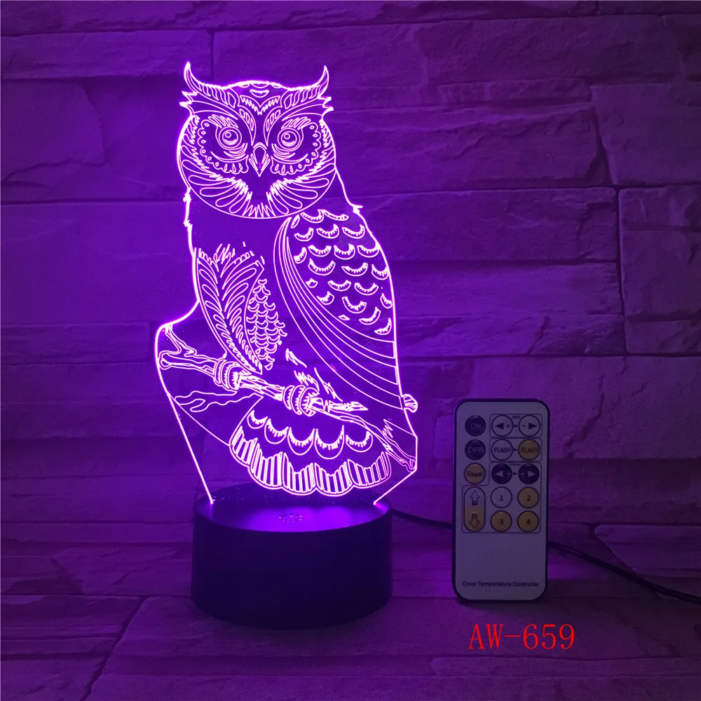 3D светодиодный ночник s spirial Owl с 7 цветами светильник для украшения дома