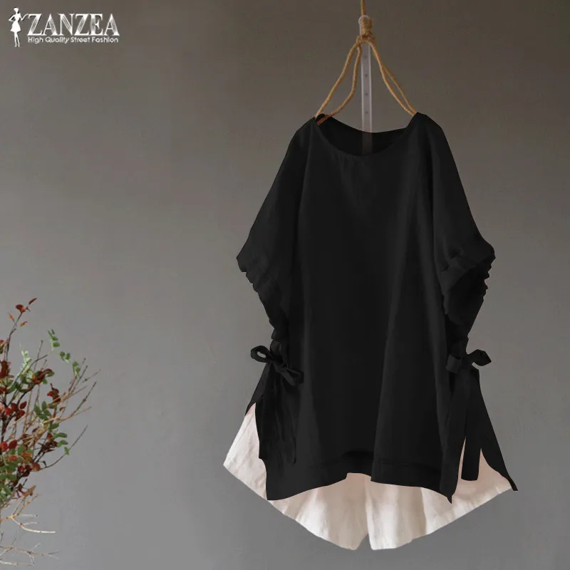 Женская льняная блузка ZANZEA с коротким рукавом 2019 винтажные летние блузки сорочка