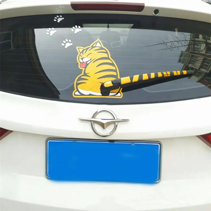 3D Автомобильные мультипликационные наклейки забавный желтый кот подвижный