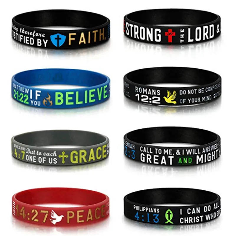 1pc Power of Faith Believe Grace Bible Verse Wristbands Black Silicone Bracelets for Men Women Christian Religious Jewelry Gifts | Украшения