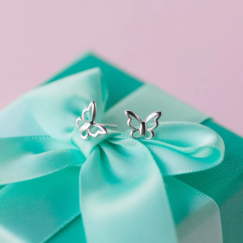 Factory Price 100% 925 Sterling Silver Fashion Concise Hollow Butterfly Stud Earring Fine Jewelry for Female | Украшения и