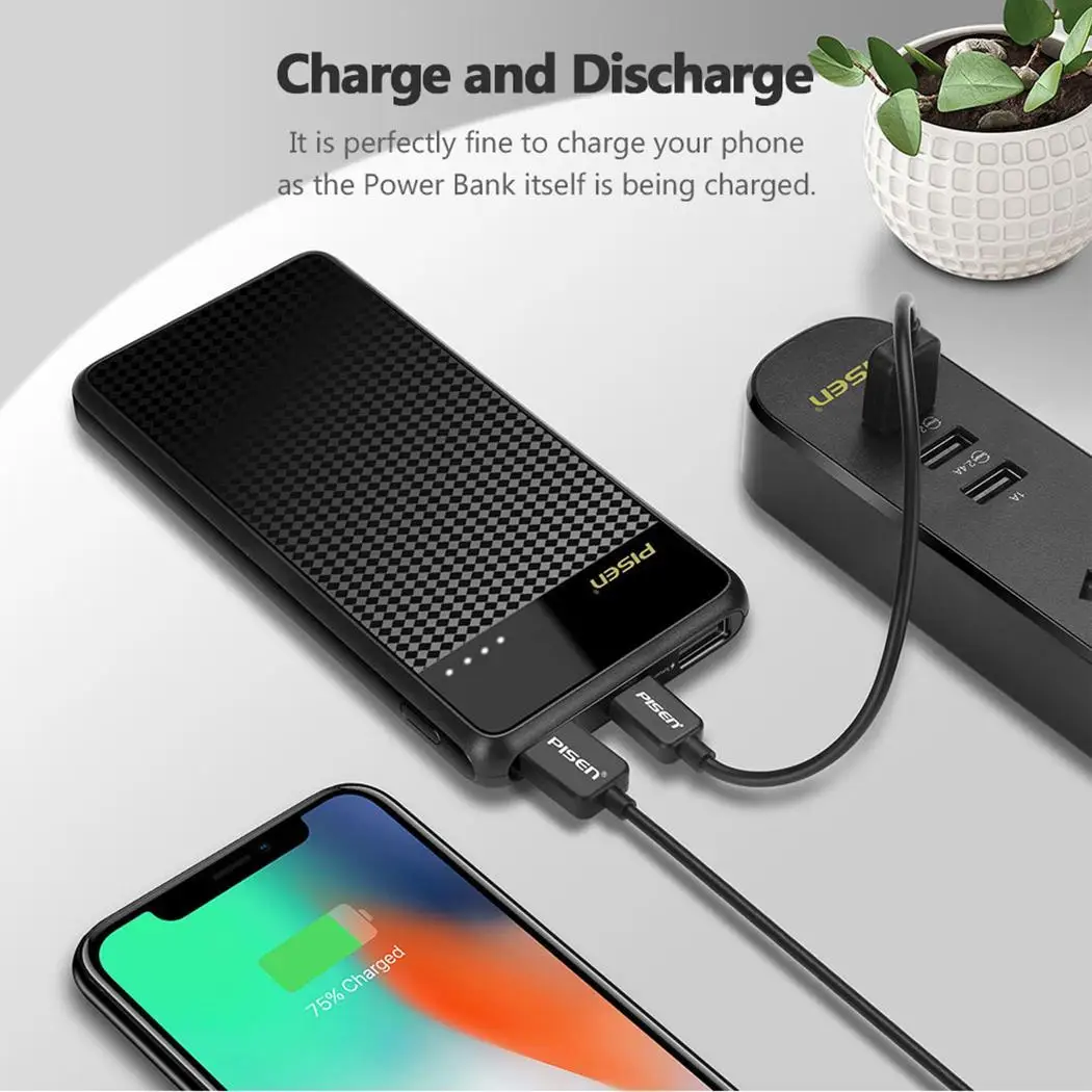 Портативный ультра тонкий 10000 мАч смартфоны Dual USB power Bank литий полимерный