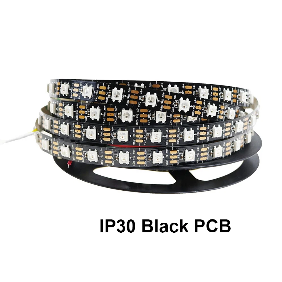 IP30 30/60/74/96/144led на метр 1m2m3m5m черный/белый печатных плат WS2812B Смарт RGBW цвет интрига
