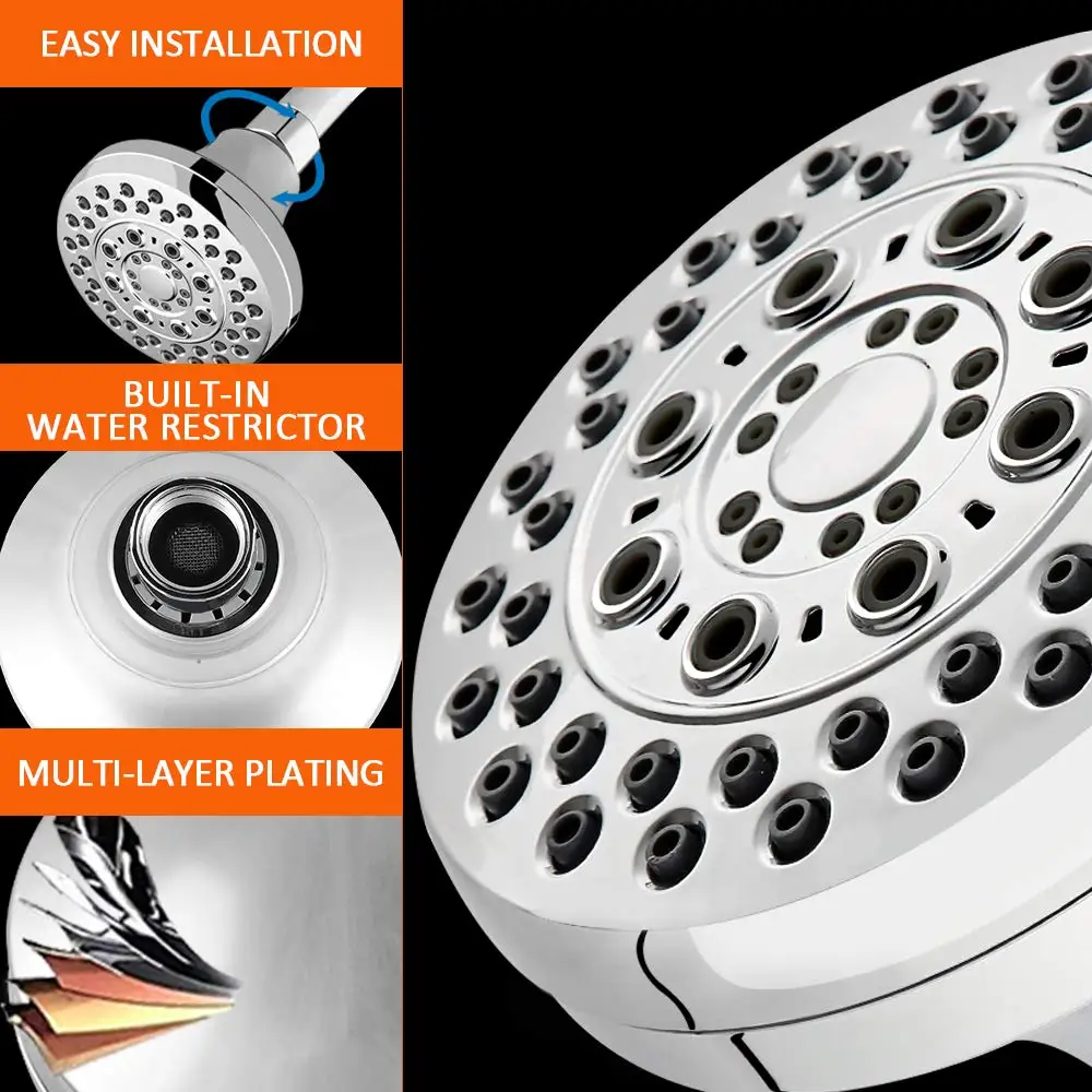 KSFS5 Function Shower Head High Pressure 4 inch Chrome Luxury Showerhead Massage Experience Wall-Mounted Easy Installat | Обустройство