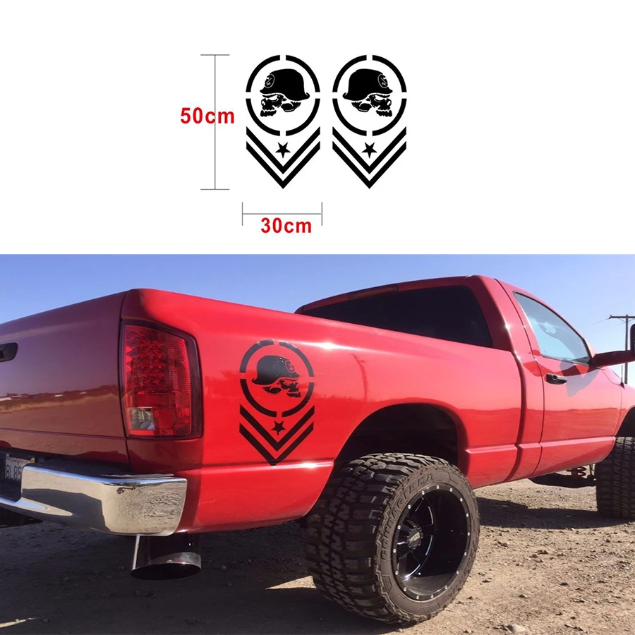 2pcs Car Truck Vinyl Sticker side stripe decal Decoration Black skull 50 x 30cm For Ford Dodge Chevy