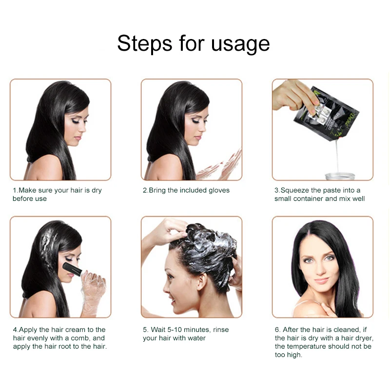 10 штук упак. мгновенный шампунь для черных волос одноразовая черная краска