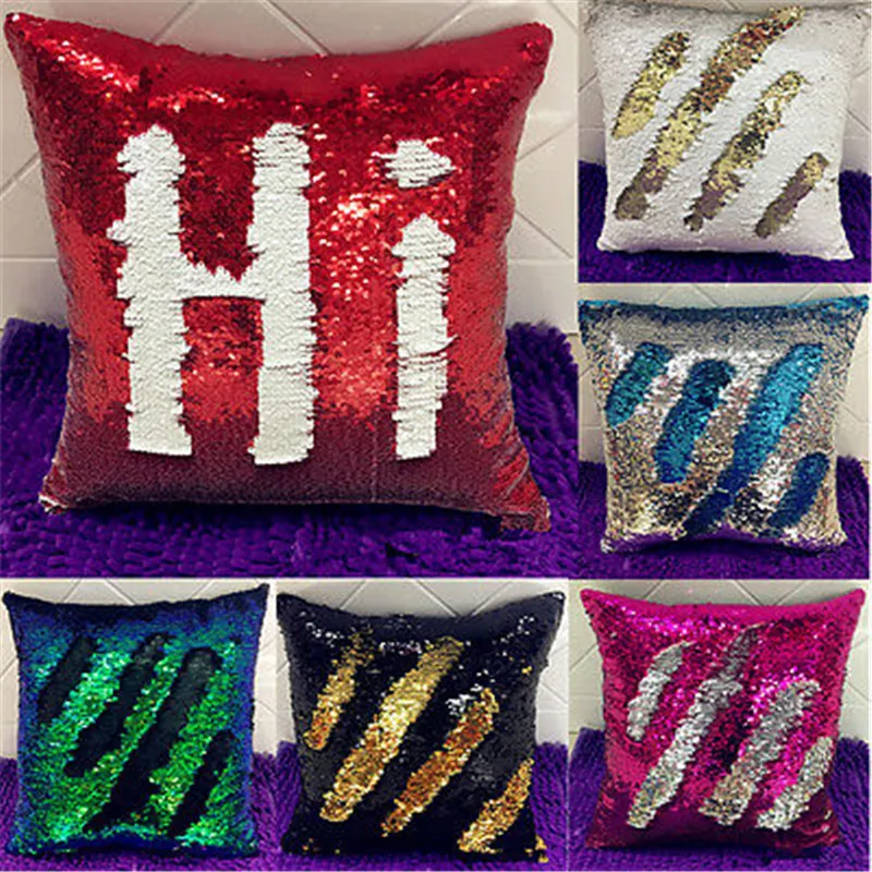 

US Magic Reversible Mermaid Sequin Cover Glitter Throw Pillow Case 5