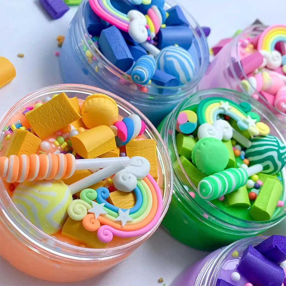 Дети DIY Радуга Леденец слизь снятие стресса игрушка хлопок грязь дети