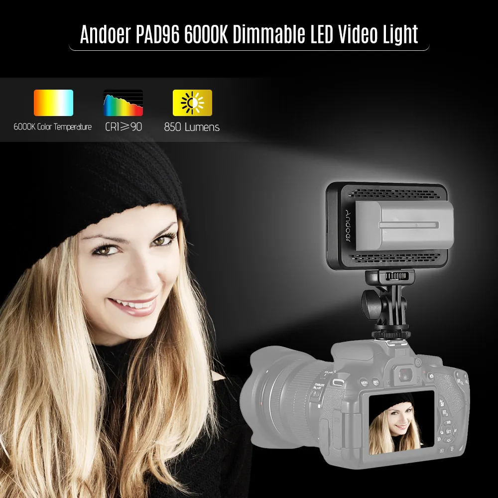 Светодиодный светильник Andoer PAD96 для фотостудии Лампа 6000K с регулируемой яркостью
