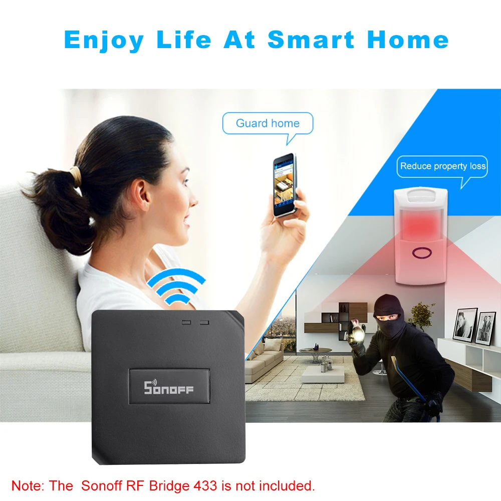 

SONOFF PIR2 Wireless Dual Infrared Detector 433Mhz RF PIR Motion Sensor Smart Home Security Alarm System for Alexa Google Home