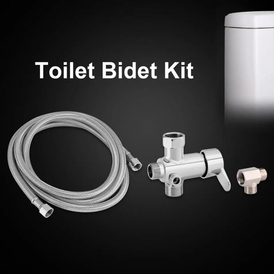 

1 Set Household Toilet Bidet Attachments Hot/Cold Water Diverter Valve T Shape Adapter Flexible Hose Kit Tool.