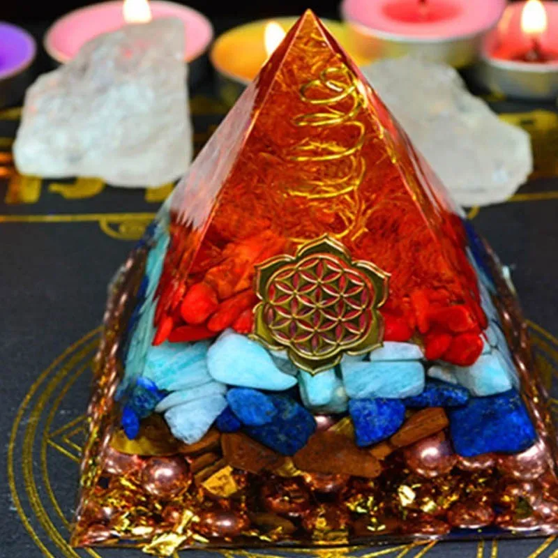 Natural Spar Orgonite Pyramid Ornaments Orgone Energy Converter Aura Chakra Stone That Changes The Magnetic Field Of Life Gift