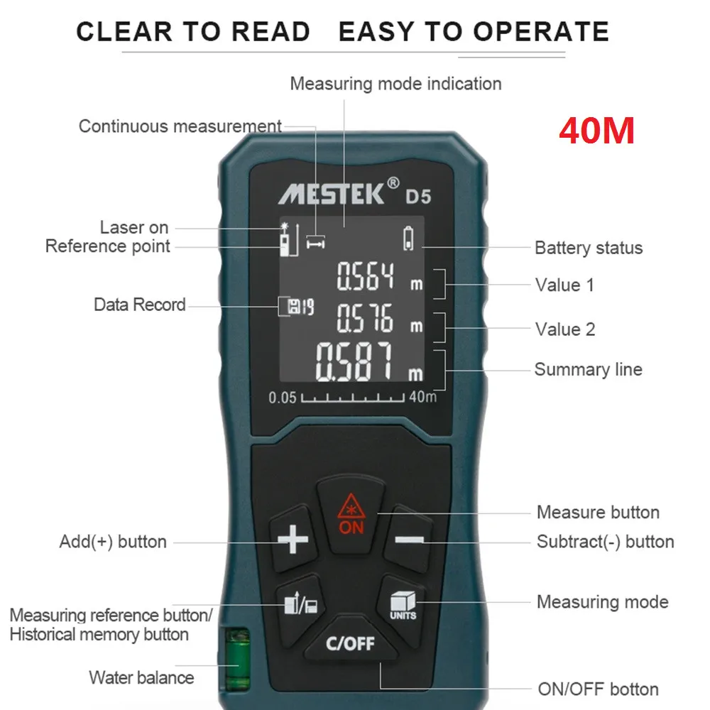 MESTEK D5 40M Laser Distance Meter Rangefinder Area Volume Measuring Reference Adjusting Data Record New | Инструменты