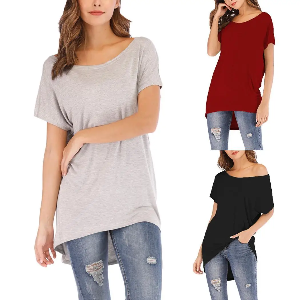 Женская модная футболка с коротким рукавом базовая вырезом лодочкой и открытыми