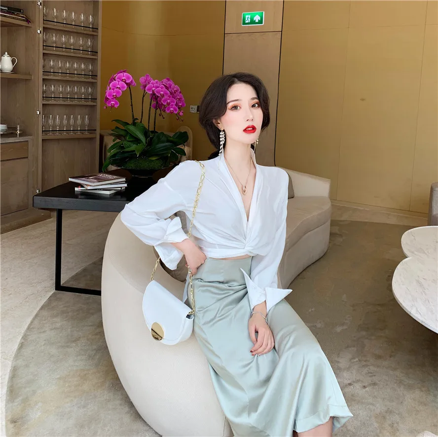 Юбка с длинными рукавами в Корейском стиле сезон весна лето женская шифоновая