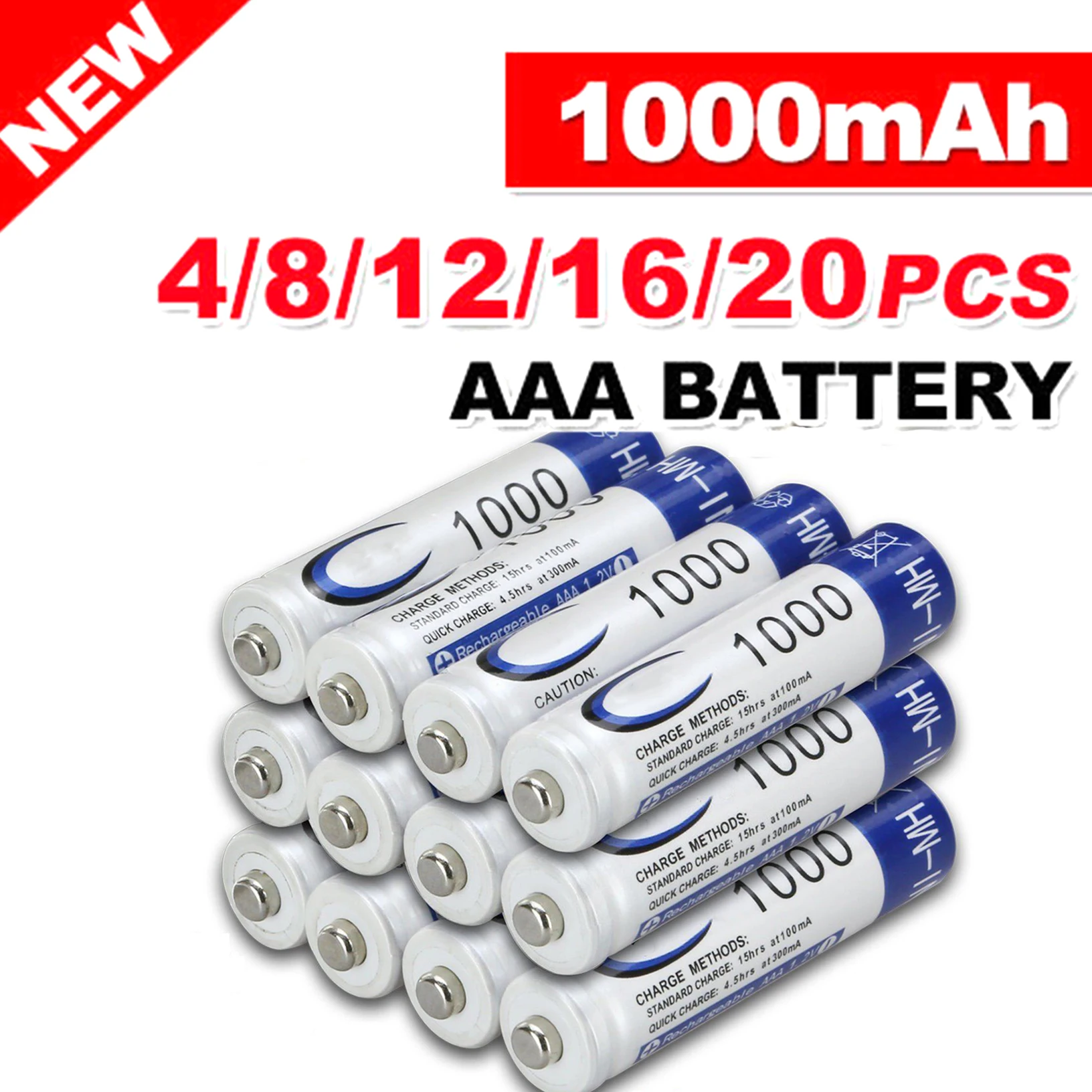 4 20 Новый бренд AA 3000 мАч AAA 1000 перезаряжаемая батарея Ni MH 1 2 в для