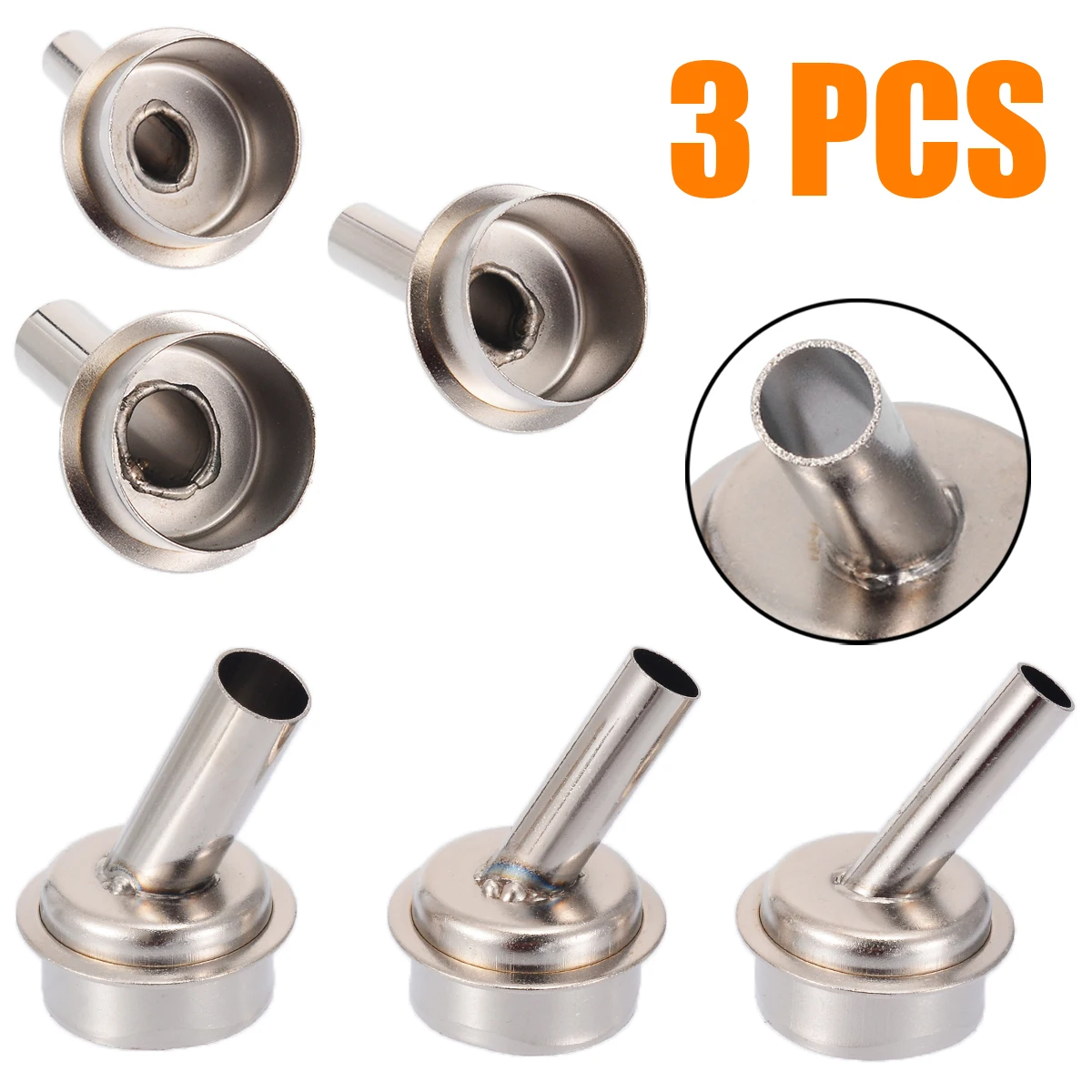 

3pcs/Set Hot air Gun Nozzles 45 Degree Bent Curved Heat Nozzle for QUICK 861DW Soldering Station 6/7/9mm
