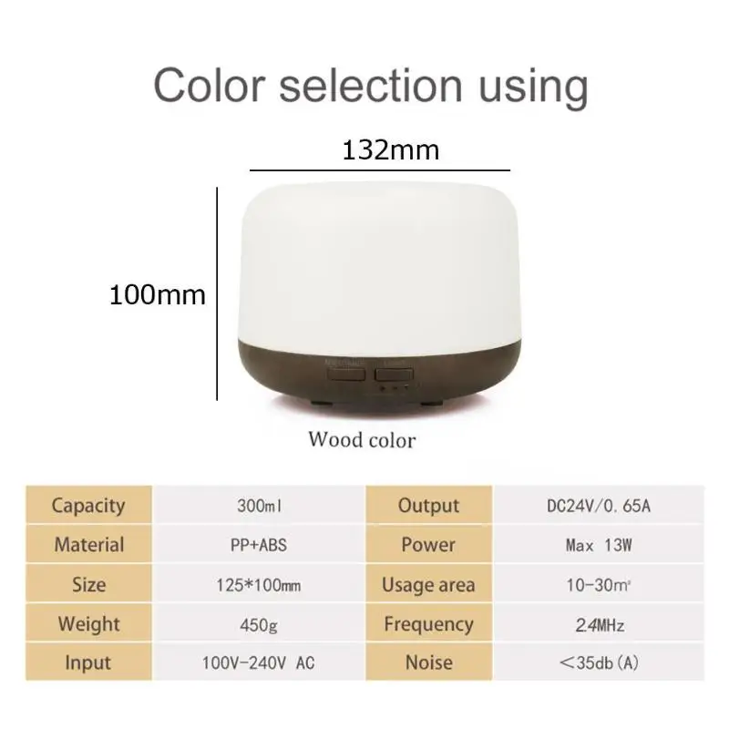 300ml Ultrasonic 7 Color LED Lamp Flashlight Timing Air Humidifier Aromatherapy Essential Oil Mist Aroma Diffuser for Home | Бытовая