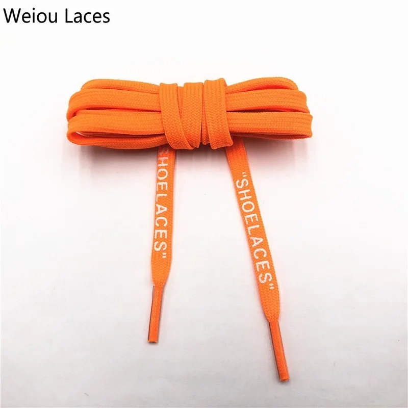 Weiou бренд Off White плоские полиэфирные шнурки печать "шнурки" Зеленый Оранжевый OW подписанные совместно беговые шнурки на заказ