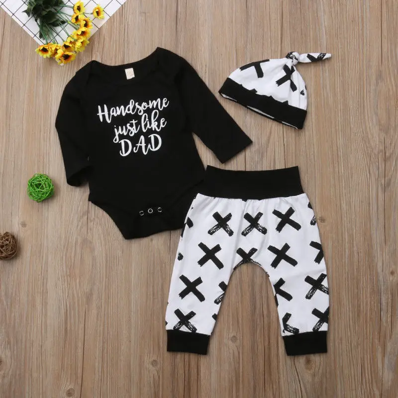 

Pudcoco New 3Pcs Boy Clothes Newborn Baby Boy Cotton Tops Romper Long Pants Leggings Hat Outfits Clothes 0-2T