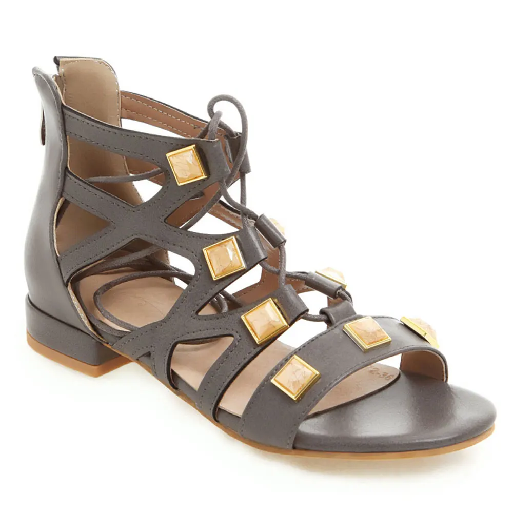 Lsewilly/женские сандалии гладиаторы с заклепками летние на молнии в римском стиле