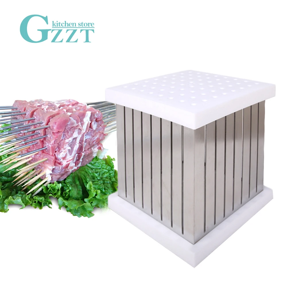 GZZT барбекю шампура для шашлыка коробка производитель 64 отверстия Brochette слайсер для барбекю вилки для мяса инструмент для барбекю устройство для насаживания кебаба на шампур