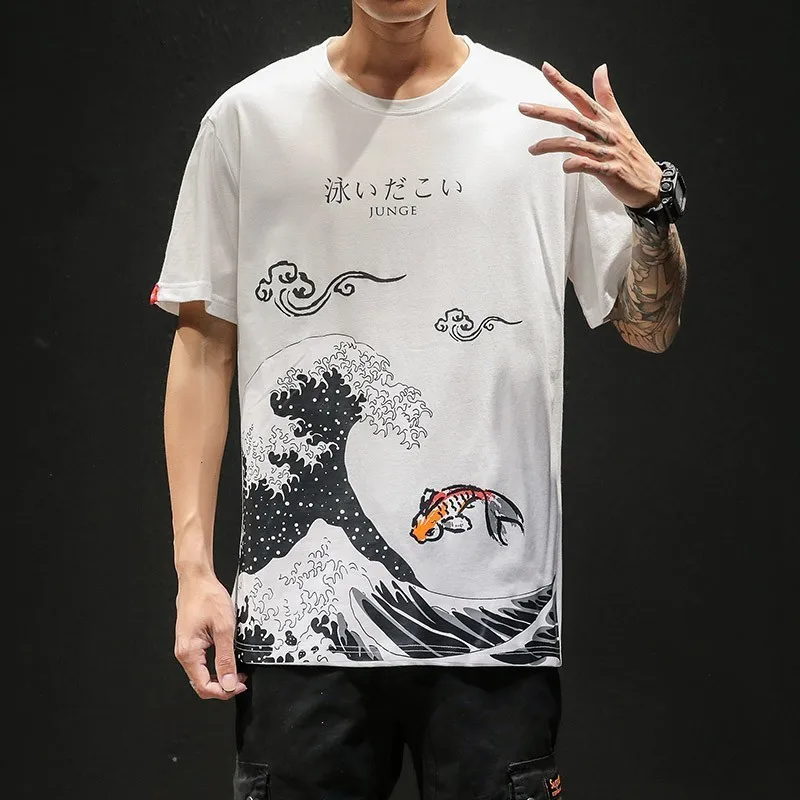 Fish Water хлопковый материал с печатным рисунком футболки для мужчин хип-хоп