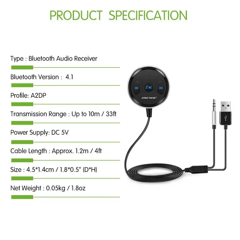 Onever беспроводной 3 5 мм Bluetooth приемник автомобильный комплект свободные руки AUX A2DP