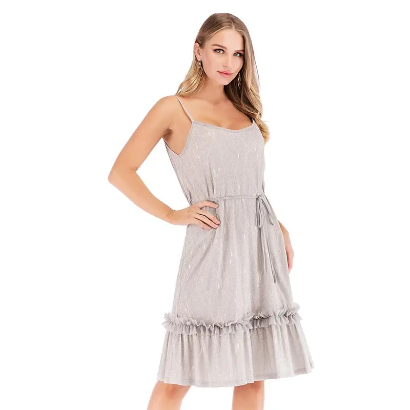 Женские платья Boho пикантные пляжные летние серые алиновые с высокой талией